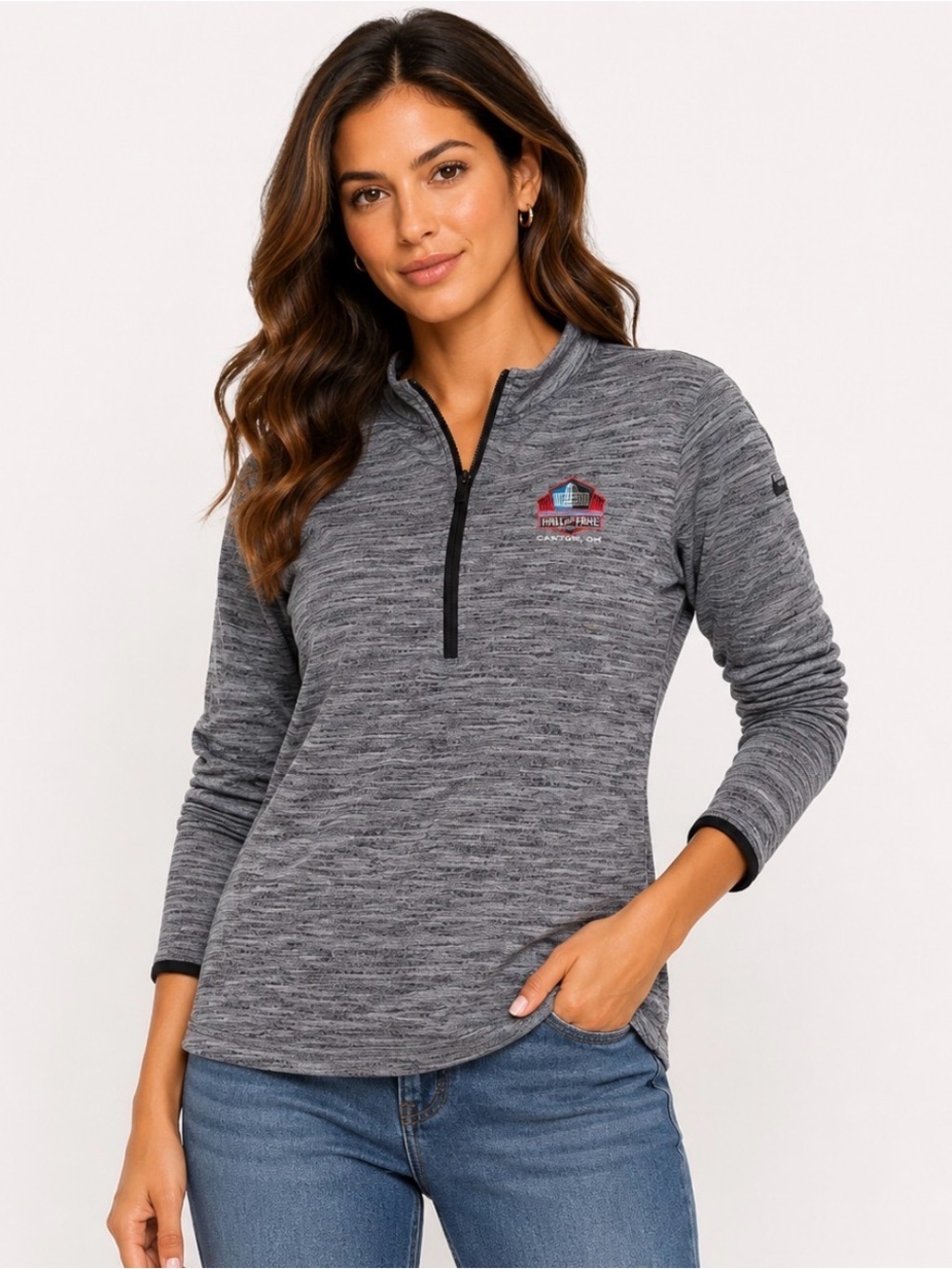 Nike Gray Heather Quarter-Zip Pullover with Patch Football Hall of Fame SZ MD